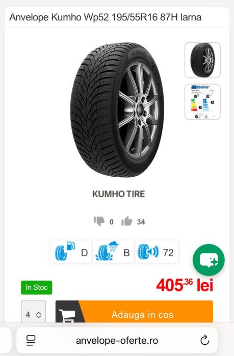 Anvelope Kumho Iarnă 195 55 r16 RF