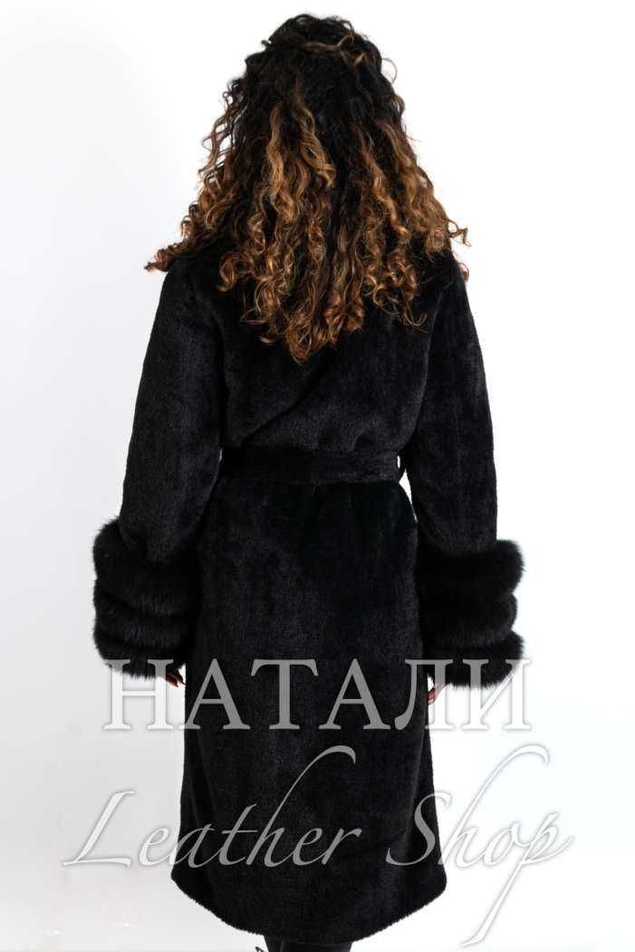 Кожух от алпака с косъм Амелия Black