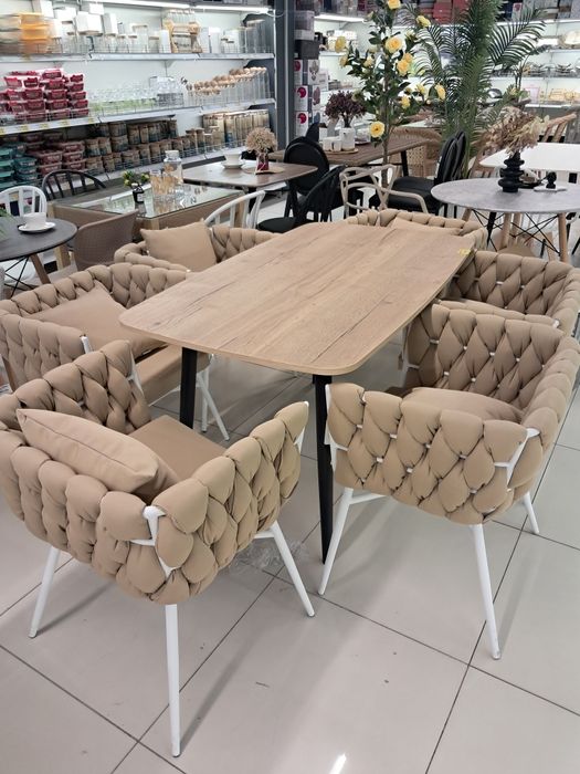 Плетёный стол и стулья  кресло стеклянной стол металлический журнальны