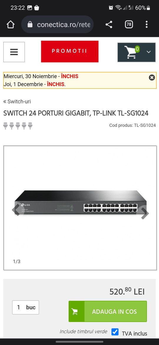 SWITCH 24 porturi gigabit TP-LINK TL-SG1024