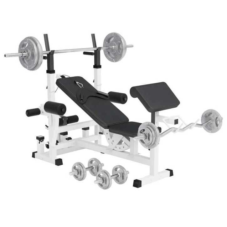 Banca multifunctionala + set greutati cromate 108 kg