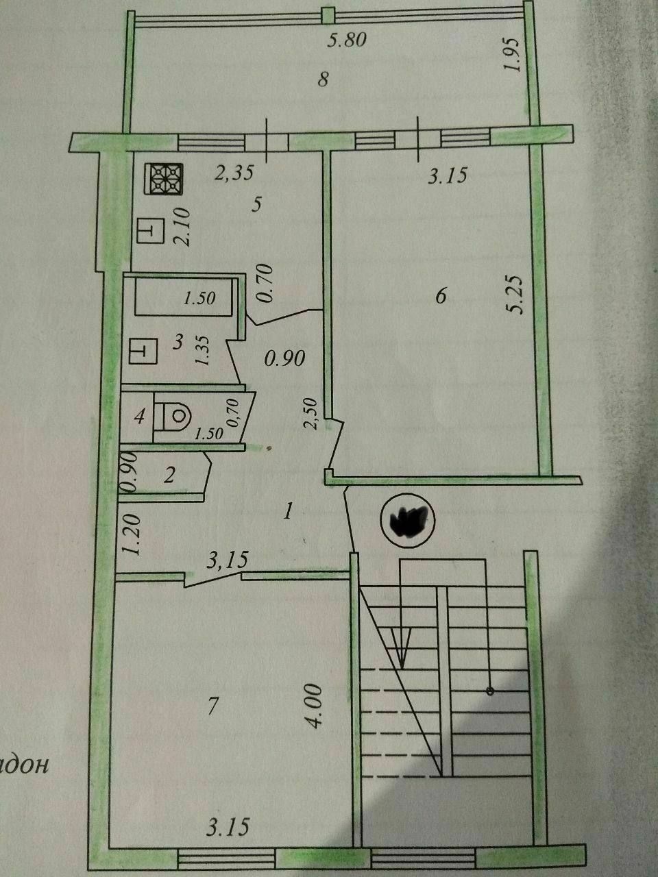 Юабад  11. 2/1/4. 58м2. 2/6 балкон