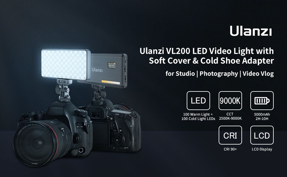 ULANZI VL200 bi color LED видео фото светлина, 5000mAh, LCD дисплей