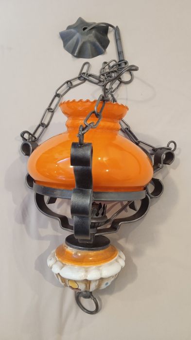 Lustra rustica din fier forjat si portelan pictat manual + 3 becuri