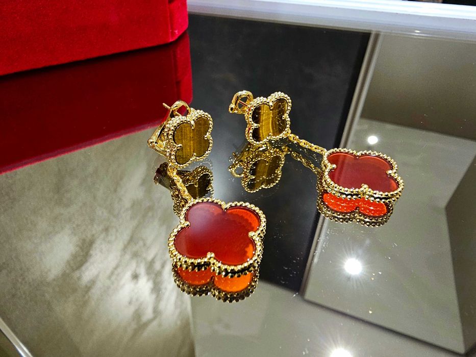 Van Cleef & Arpels VCA Gold Tiger Eye Red Magic Alhambra Дамски Обеци