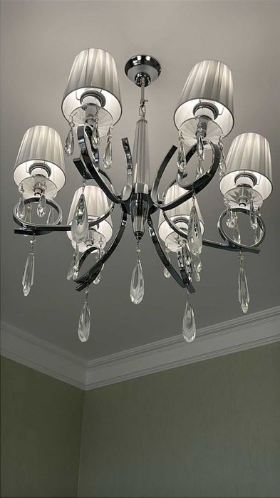 2 большие современные хромовые люстры с хрустальными подвесками