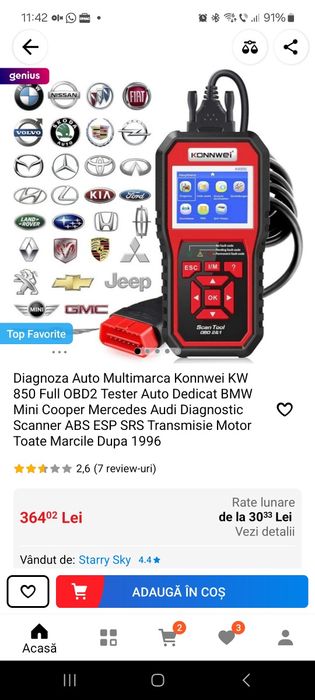 Diagnoza  auto multimarca konwei KW 850  fiull obd2