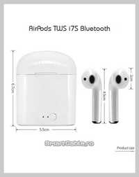 Casti tip AirPods TWS i7s Bluetooth, Waterproof, Albe, Noi, Garantie