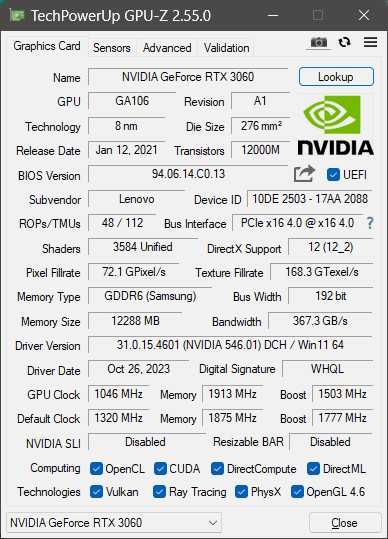 Видеокарта Lenovo RTX 3060 12gb