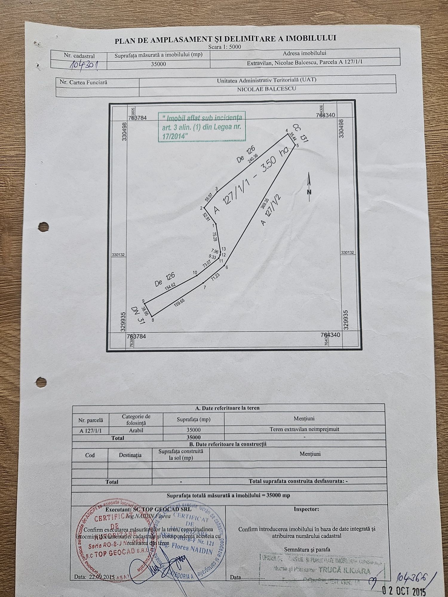 Vând teren extravilan în Comuna Nicolae Bălcescu județul Constanța