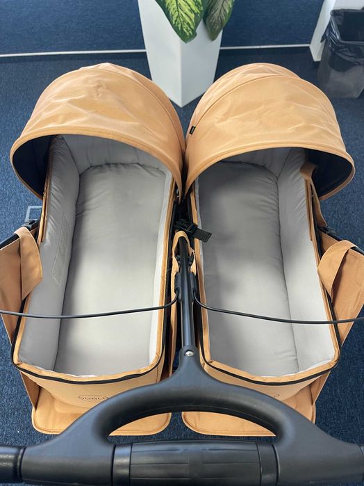 Carucior de gemeni 2 in 1 cu landouri EURO CART DOBLO, 0 luni+, Camel