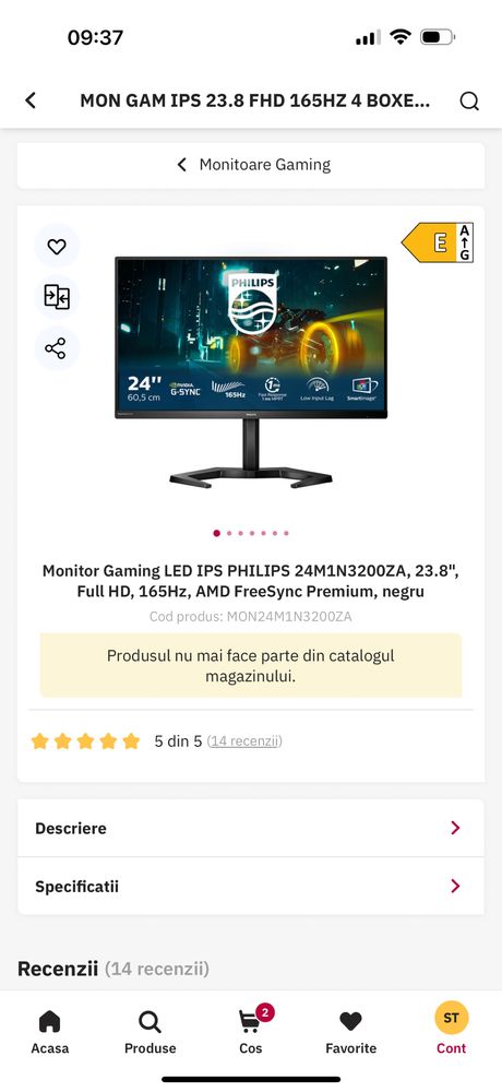 Monitor gaming LED IPS Philips Evnia 23.8” FHD 165Hz GARANTIE