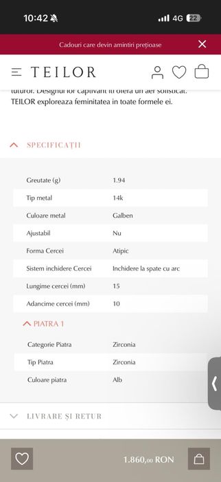 Cercei aur galben 14k teilor