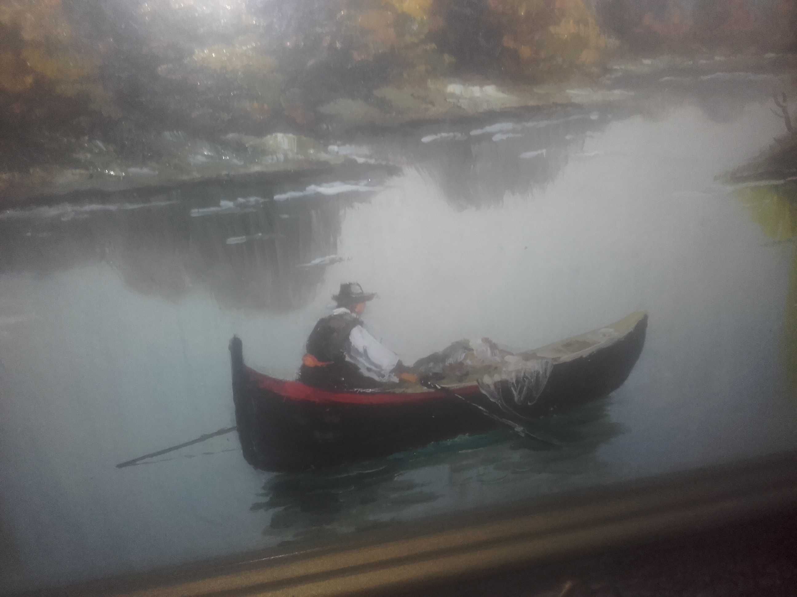 Pictura tablou foarte frumos reprezentand "Un pescar in natura"