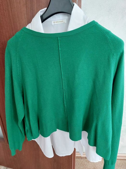 Camasa fara maneci si bluza/cardigan verde