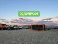 Container modular gri antracit cu ramele orange cu vitrina de sticla