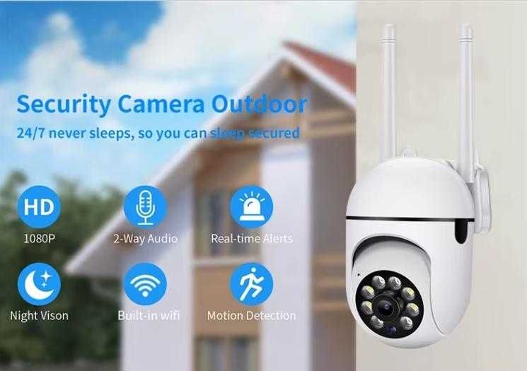 PTZ Mini IP камера С ДВЕ АНТЕНИ цветно нощно виждане WIFI, V380 Pro