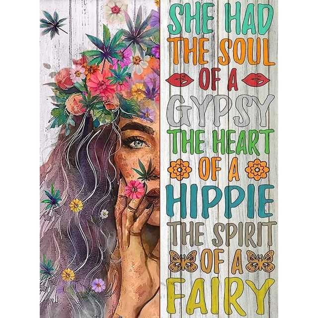 Kit de pictura cu diamante 5D pentru adulti , Hippie Girl  25 x 35 cm