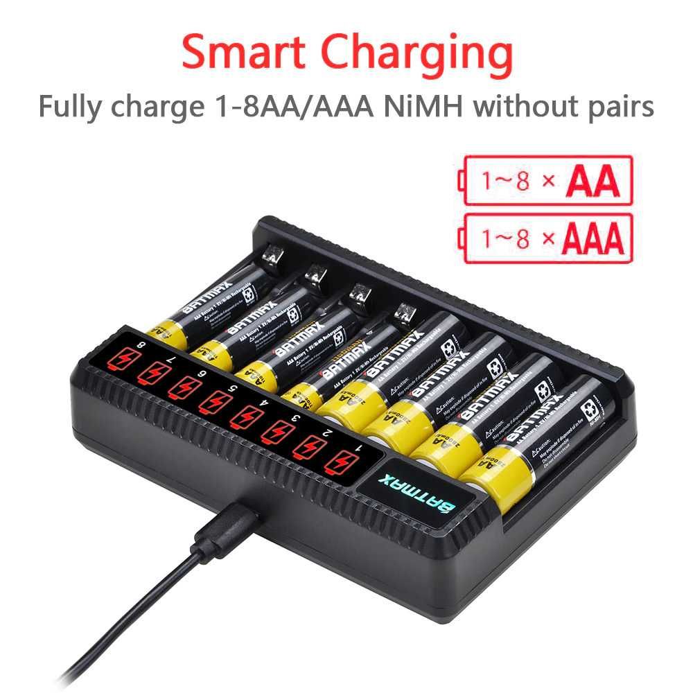 Incarcator Batmax Smart LED Charger + 8 acumulatori AA 2800mAh