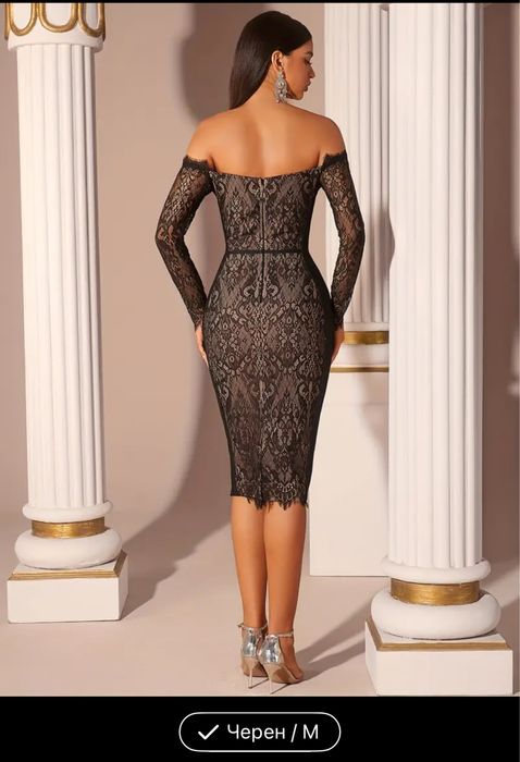 Рокли елегантни черни дантели Червени обувки естествена кожа