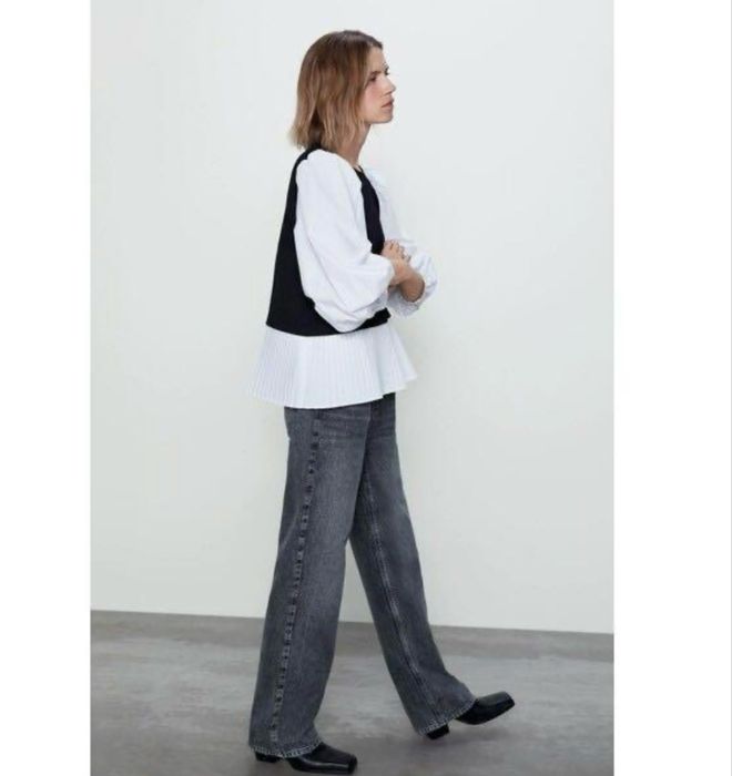 Блуза с пайети и блуза с ефект жилетка с плисиран подгъв Zara Зара