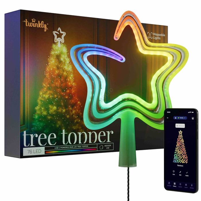 Varf pentru brad Twinkly TREE TOPPER 76 LED USB Wi-Fi Stea de Craciun