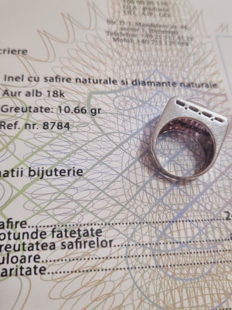 Inel 18k cu diamante si safire naturale certificat gemologic