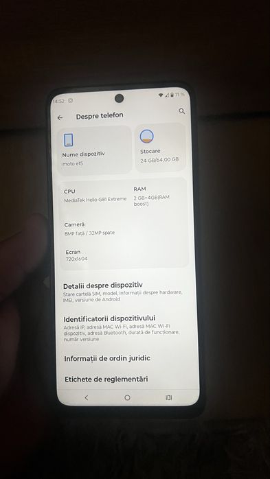 motorola e15.  64gb cu6gb ram