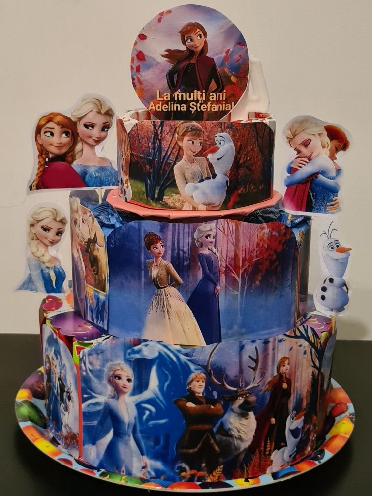 Tort din dulciuri ambalate Ana si Elsa Frozen