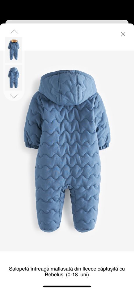 Salopeta bebe de la NEXT matlasata din fleece 6-9 luni ( 74 cm)