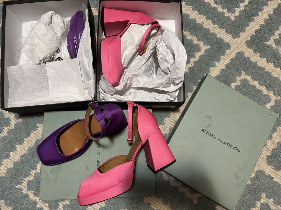 Sandale pantofi Angel Alarcon cu toc si bareta mov roz 39