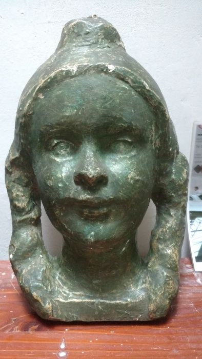 Sculptura Gips Patinat Portret Copil Julieta Orasanu Storck 1896-1954