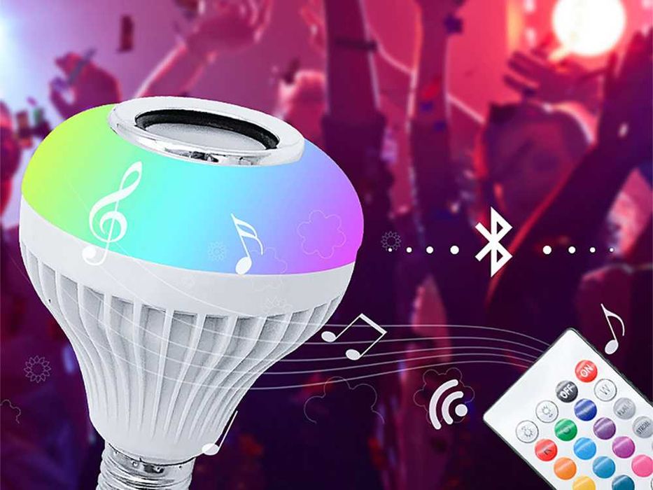 Bec LED RGB cu difuzor Bluetooth si telecomanda 12 culori soclu E27