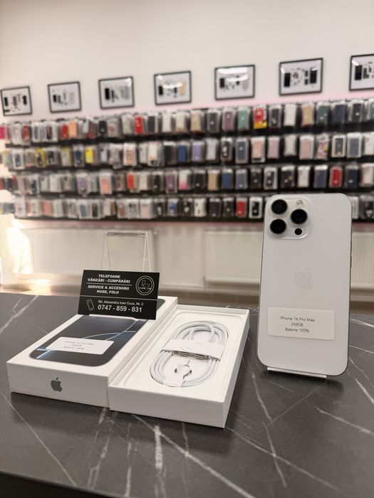 iPhone 16 Pro Max - Alb - 256Gb - Baterie 100% - Garantie 2 Ani