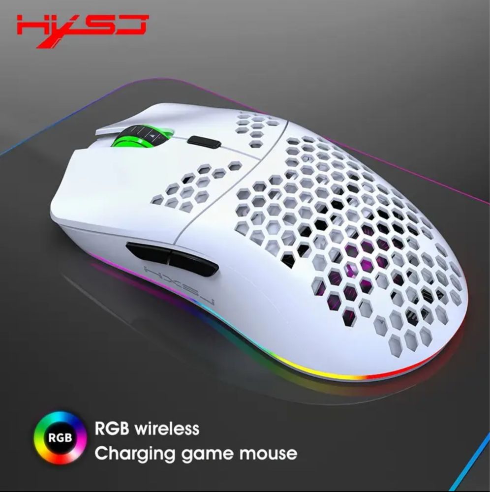 HXSJ 2.4G Wireless White Edition Gaming Mouse with RGB Lighting,