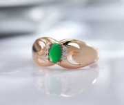 GR10,inel placat aur 14k,zirconiu alb/verde smarald, nou/marcat