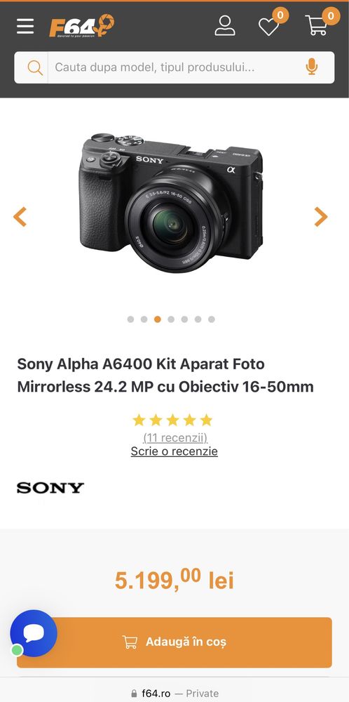 Vand sony mirrorless a6400 + obiectiv 16-50mm