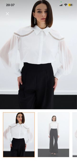 Бяла официална риза с камъни