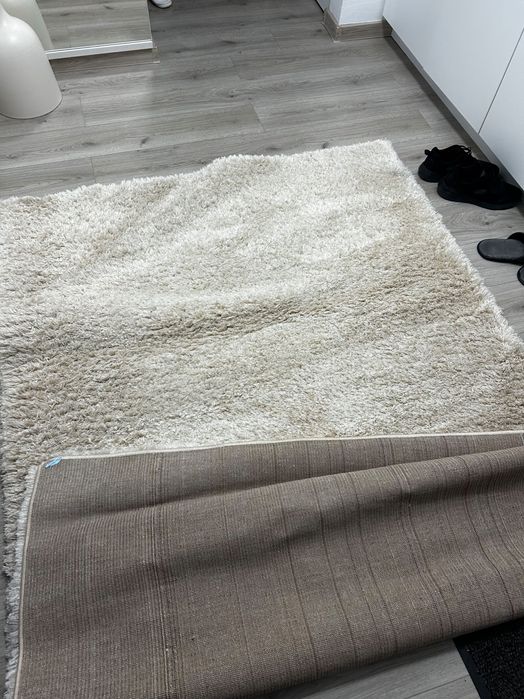 Covor alb-bej patrat Tomek Carpet 150x233 textura moale