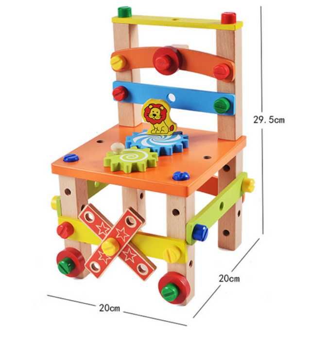Дървено столче с врътки , конструктор 3в1 всички дървени играчки