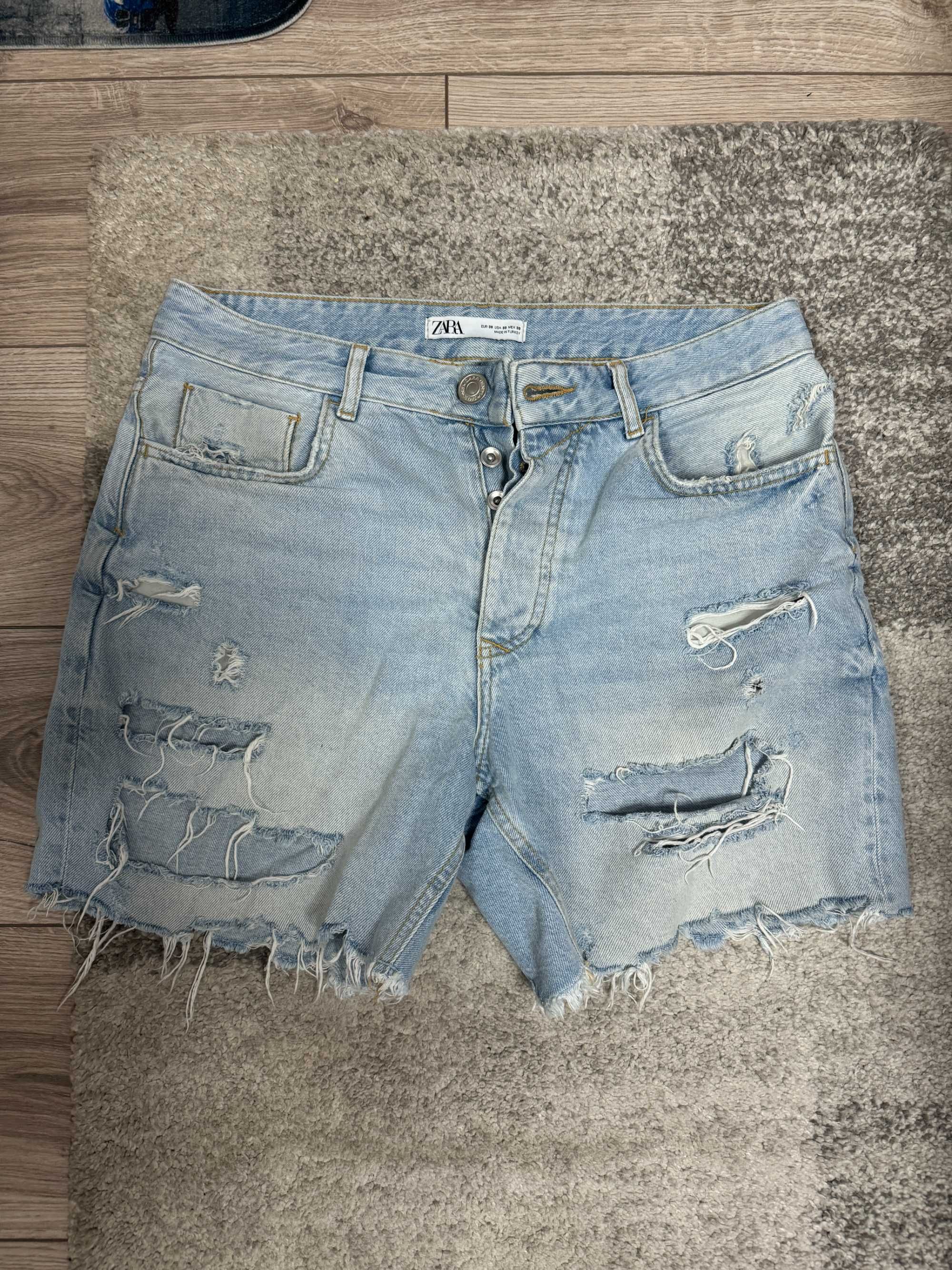Blugi Scurti Barbati Zara Men Albastru/Gri -EUR38- Marimea S
