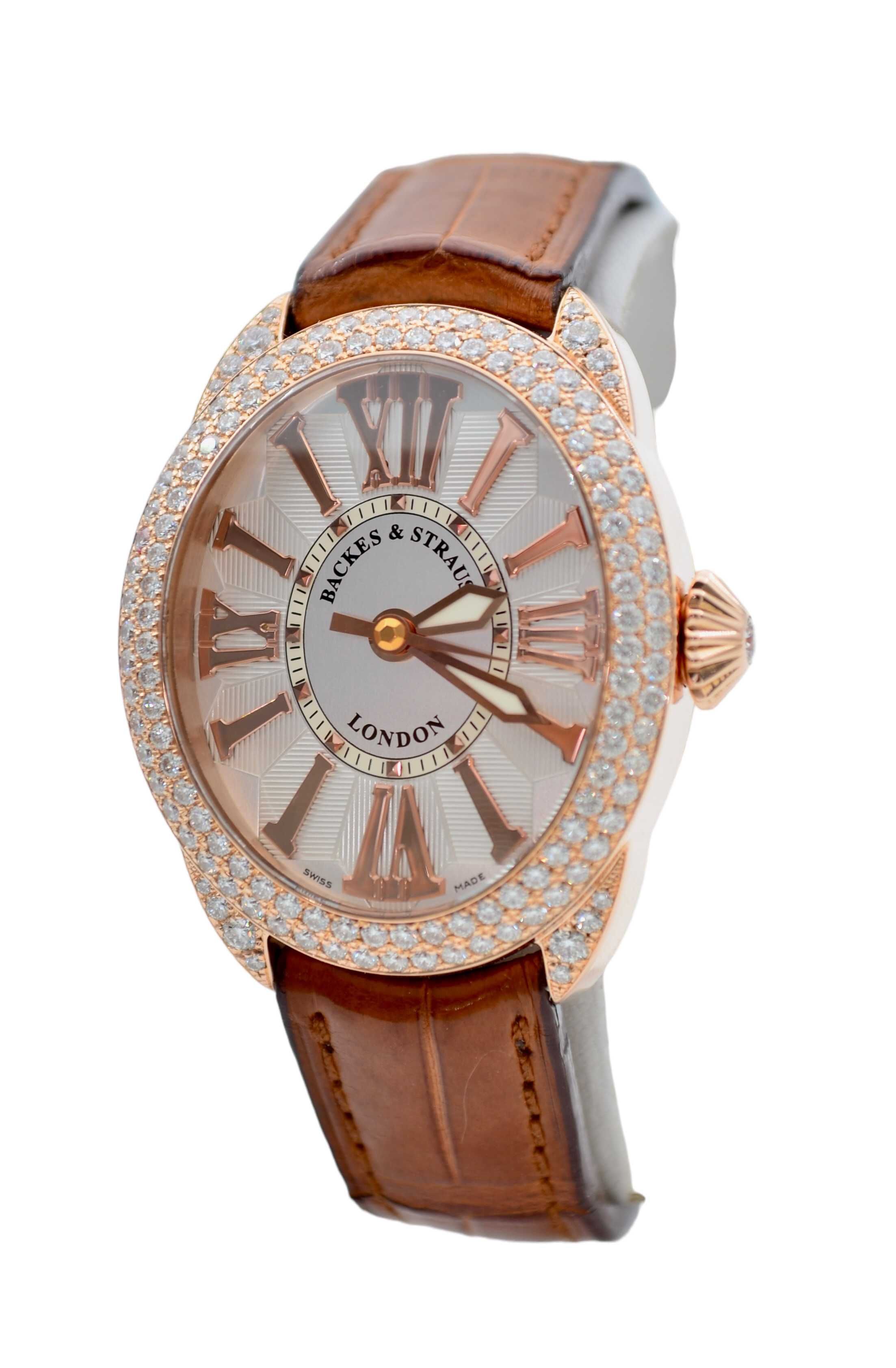 Backes&Strauss Regent Rose Gold Diamonds Leather Strap RE.3238.MA D.2R