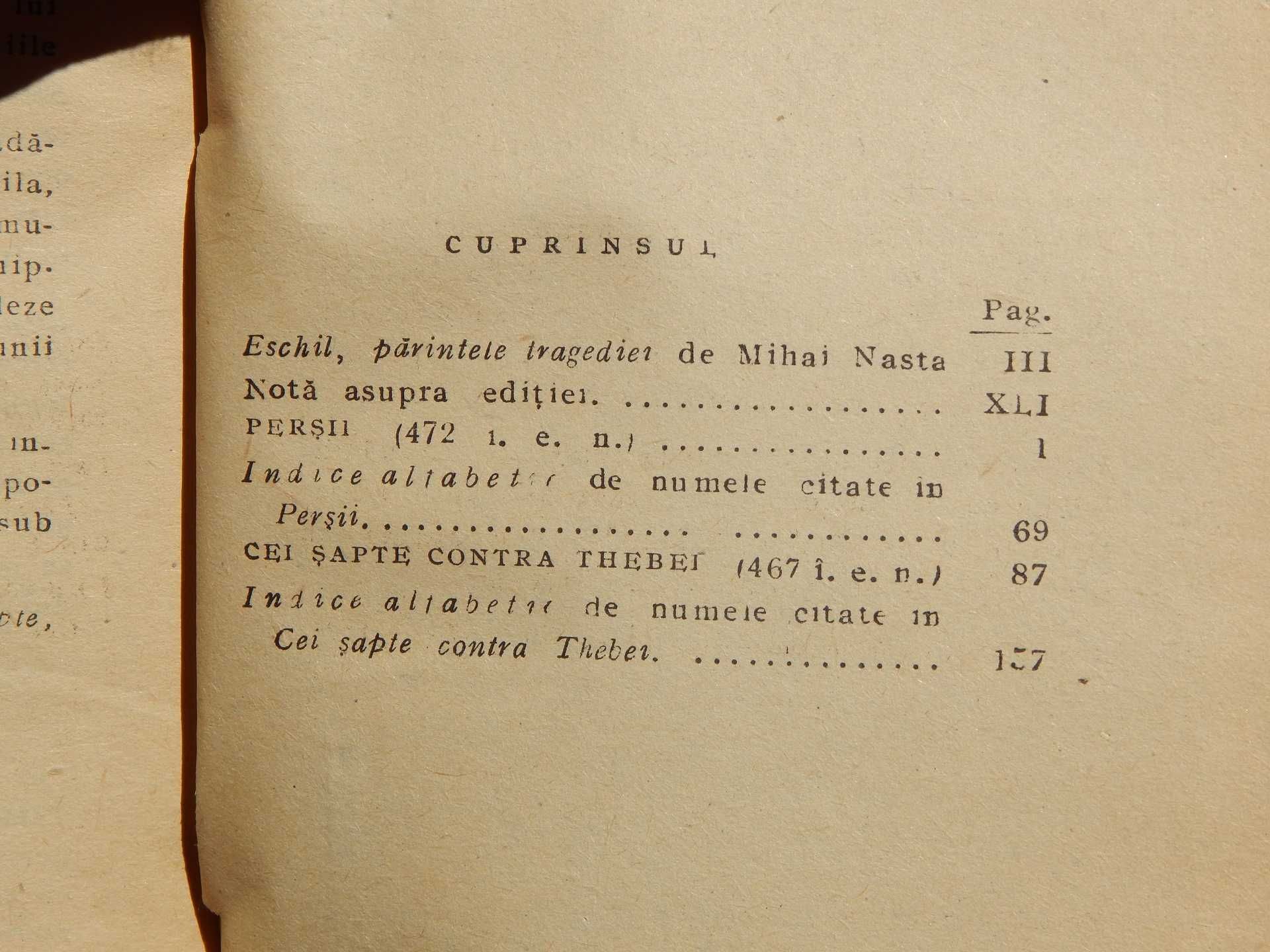 Persii. Cei sapte contra Tebei Eschyl Editura Literatura si Arta 1960