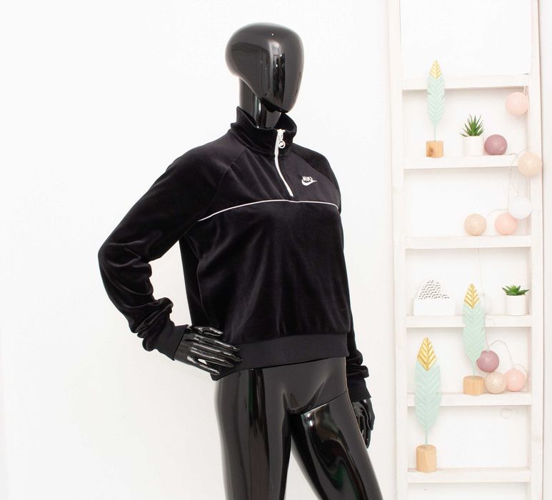 Nike оригинален дамски суичър с цип плюшено черно худи горница М