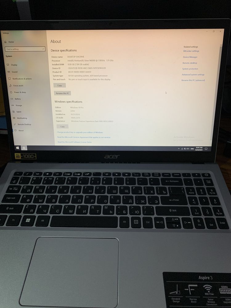 Acer aspire 3, SSD 256, состояние идеал
