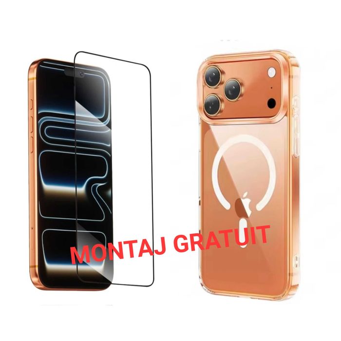 Set - Husa MagSafe + Folie de Sticla iPhone 12 14 15 16 17 Pro Max