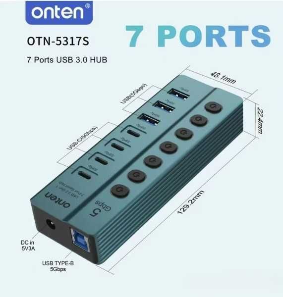 HUB ONTEN OTN-5317S 7-портовый USB 3.0. Есть доставка