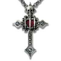 Pandantiv medalion Alchemy Gothic cross heart cu lant 55cm