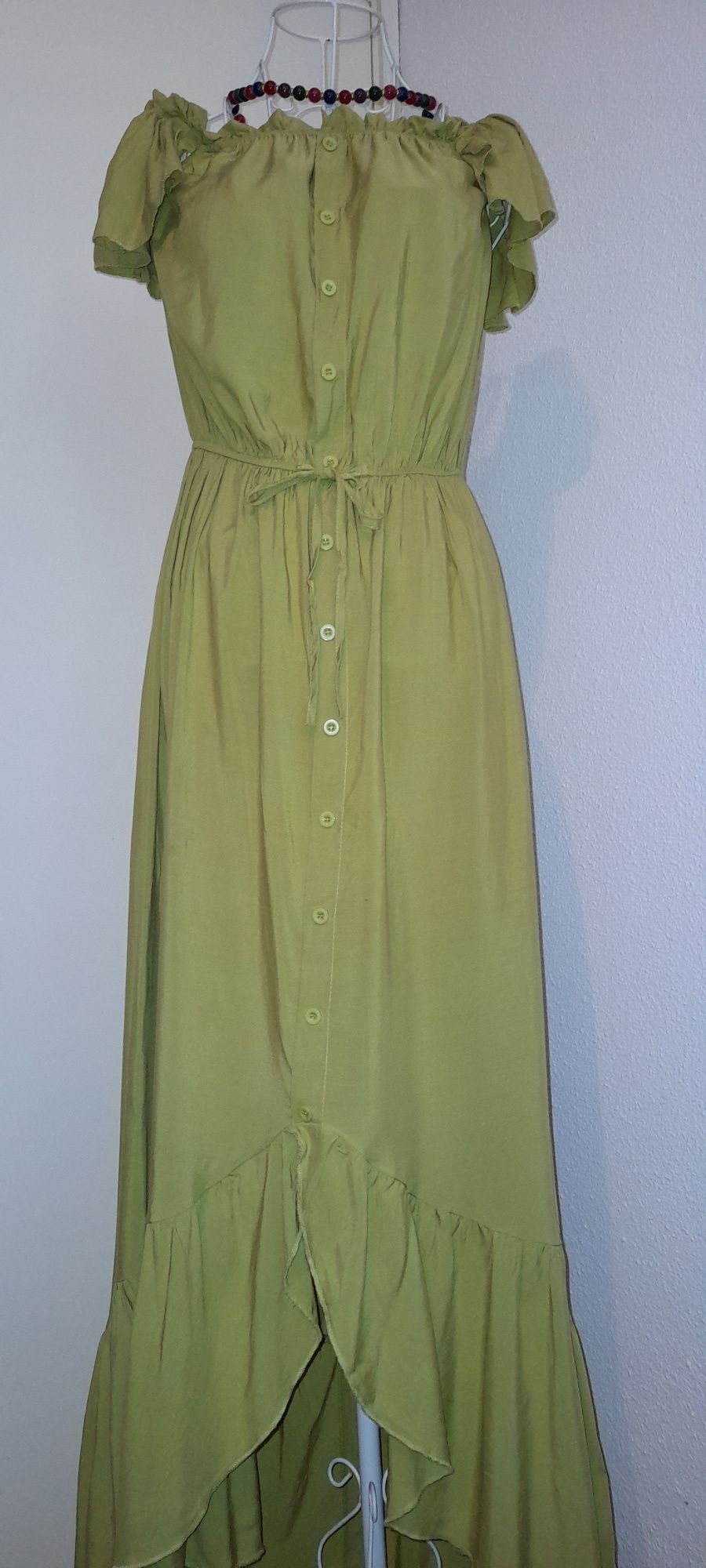 Rochie lunga verde fistic din viscoza