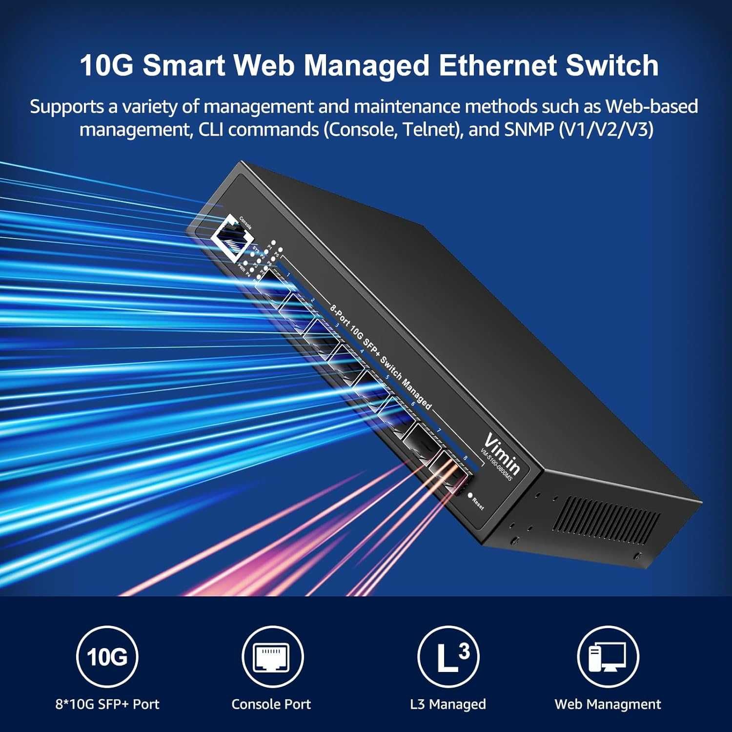 Switch gestionat Vimin VM-S100-0800MS SFP+ 8 port 10G,L3 Web/CLI,VLAN